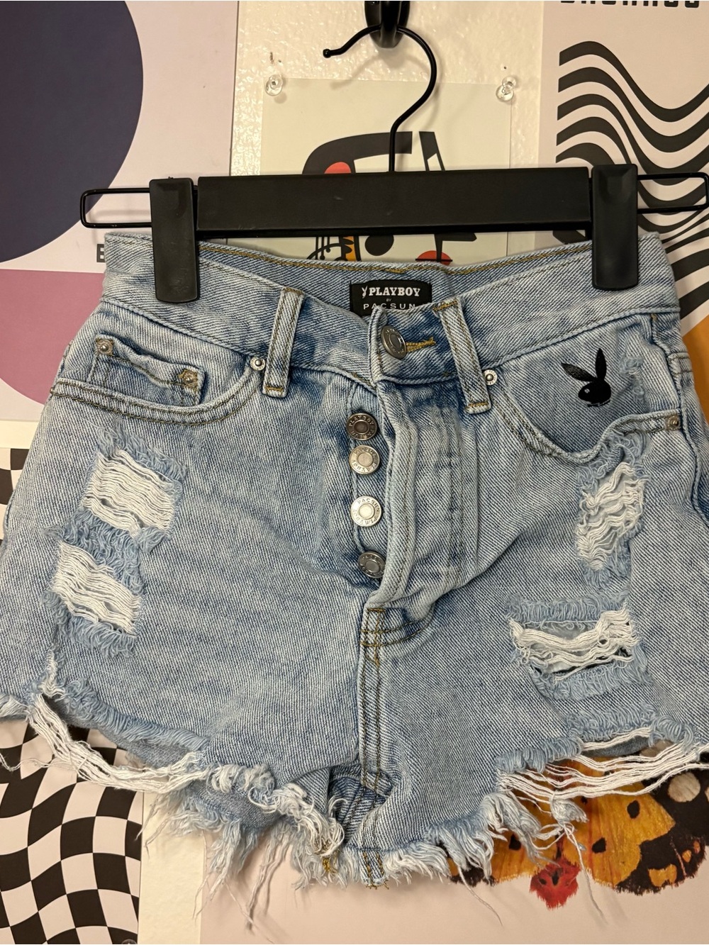 Playboy by PacSun Distressed Embroidered Denim Shorts Size 22
